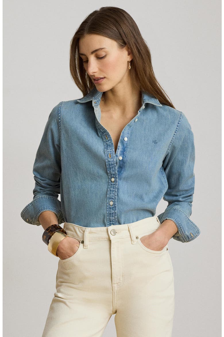 Classic Fit Denim Button-Up Shirt, Alternate, color, ALICIA WASH BLUE