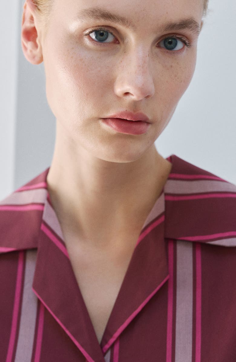 MANGO Stripe Short Sleeve Cotton Pajama Top, Alternate, color, Fuchsia