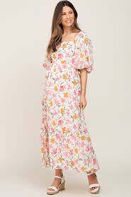 PinkBlush Floral Puff Sleeve Maxi Dress