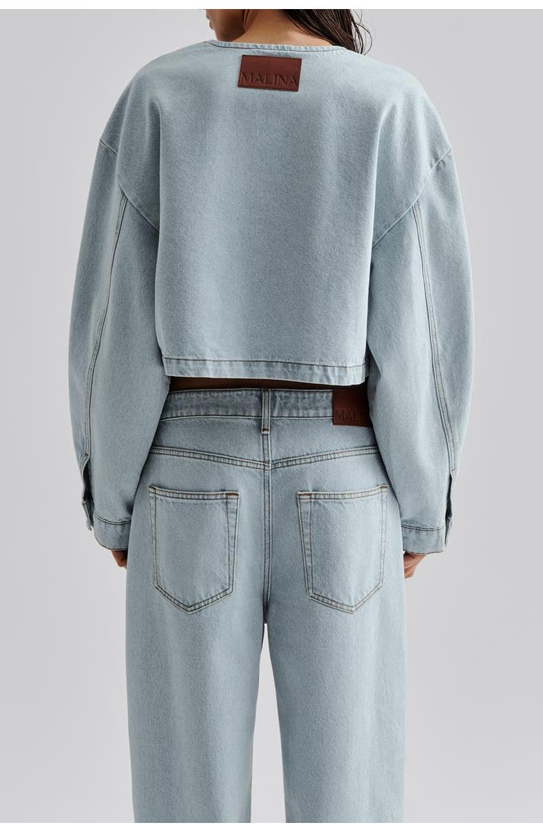 Malina Elowen Cropped Long Sleeve Denim Jacket, Alternate, color, Unwashed Dark Blue