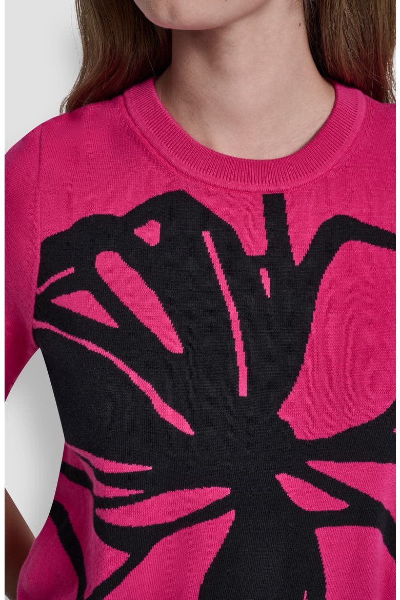 Graffiti Floral Jacquard Short Sleeve Sweater, Alternate, color, HOT PINK/ BLACK