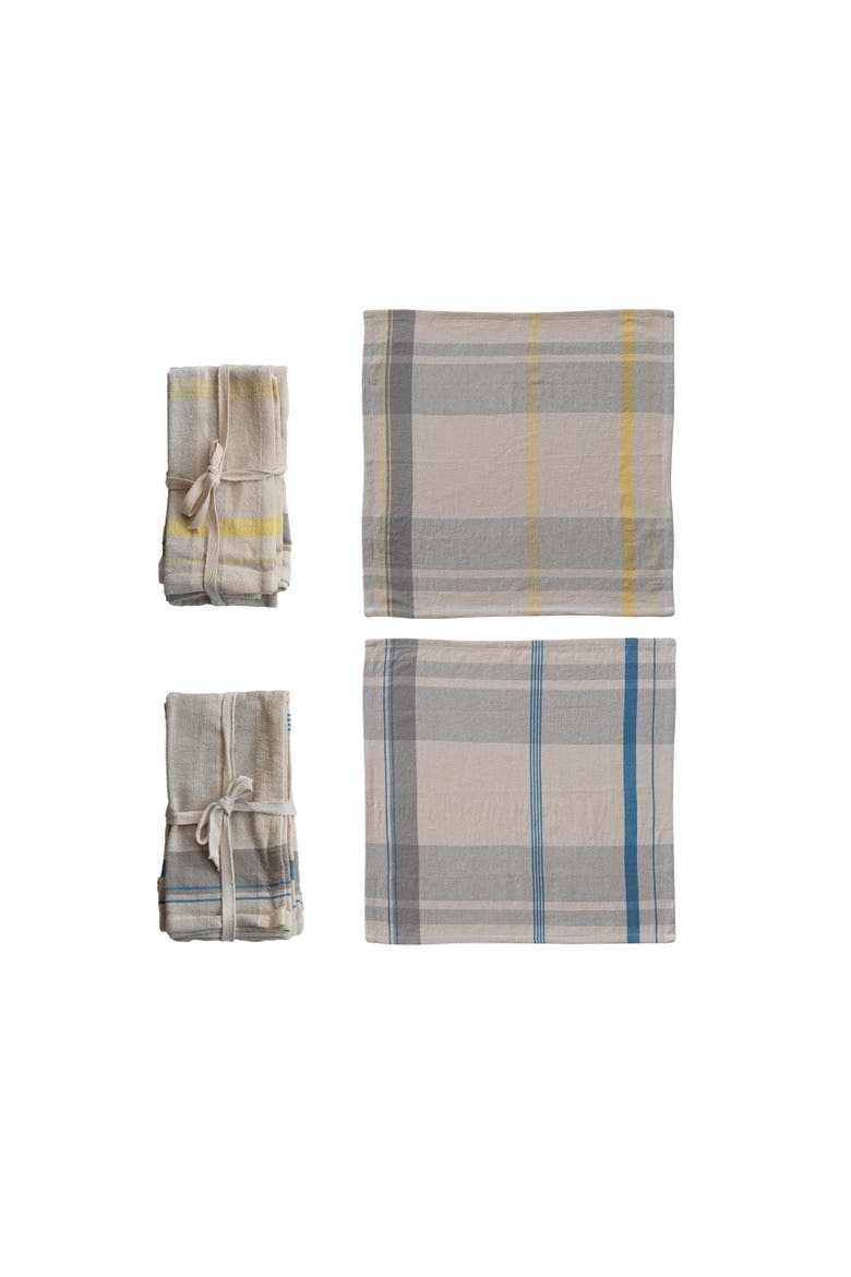 4-Piece Square Woven Cotton Plaid Napkins, 2 Colors, Main, color, Tan