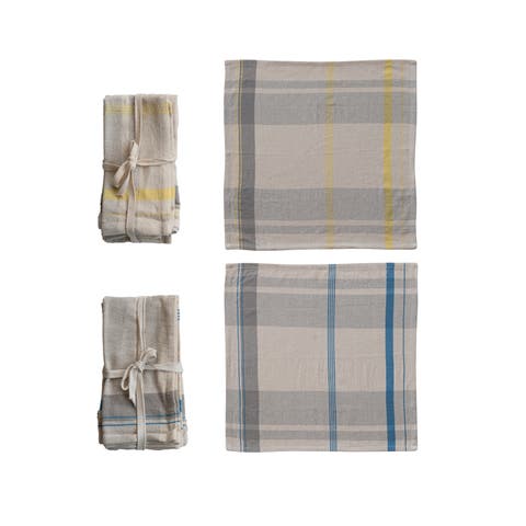 4-Piece Square Woven Cotton Plaid Napkins, 2 Colors