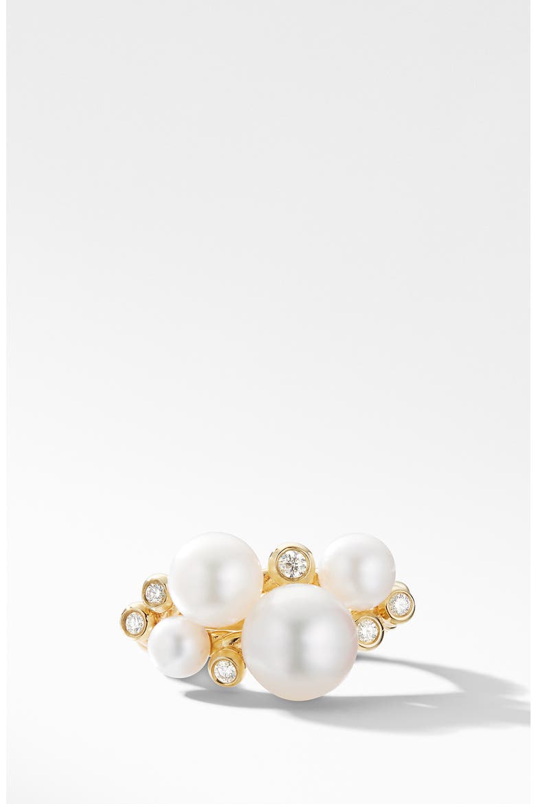 18K Gold Pearl Cluster Ring with Diamonds, Main, color, YELLOW GOLD/ DIAMOND/ PEARL