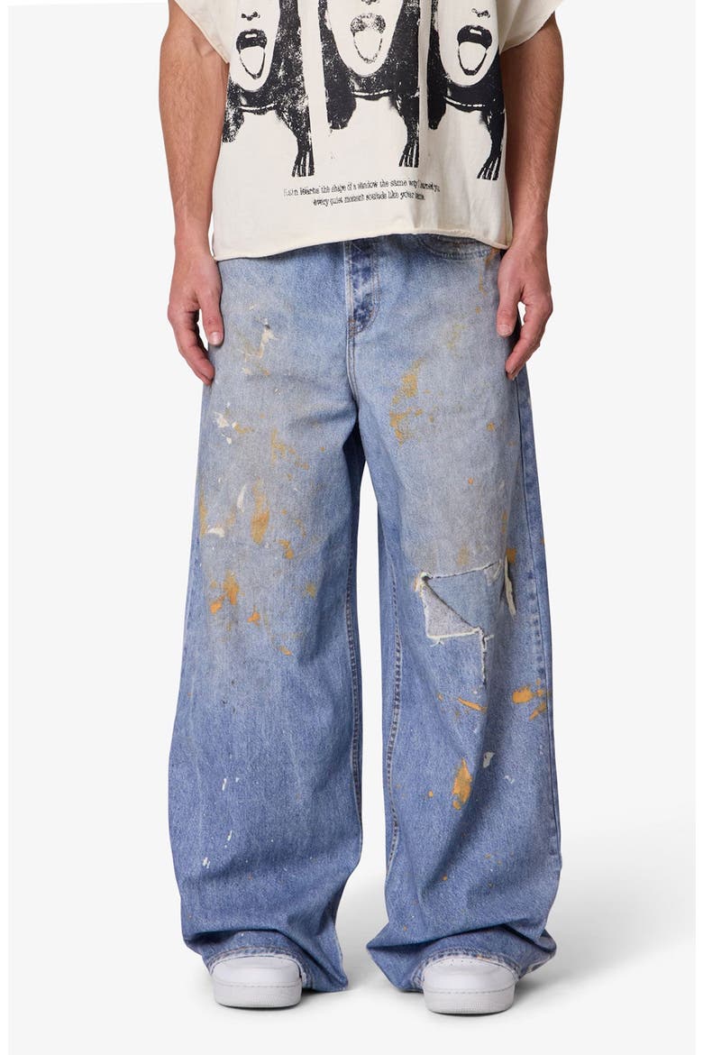 Rave Distressed Wide Leg Relaxed Jeans, Main, color, BLUE