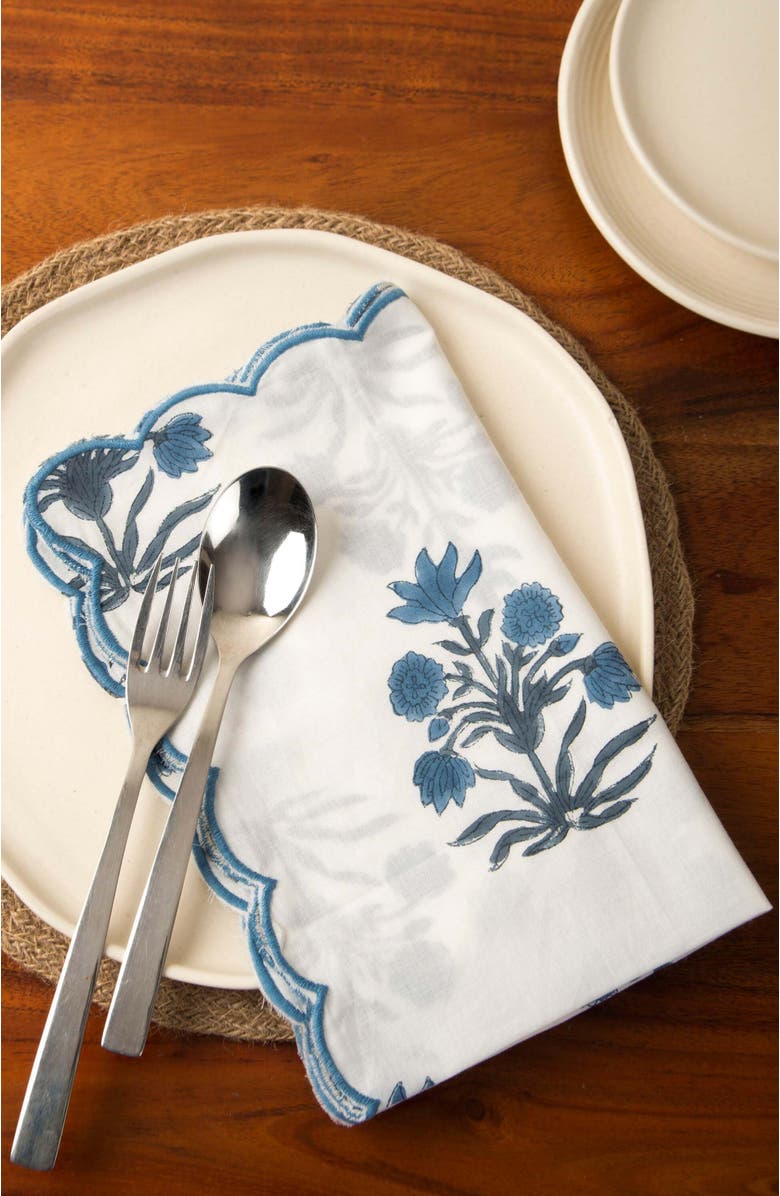 Mela Artisans Azure Handblocked Napkin Set, Alternate, color, White