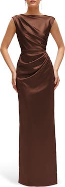 After Six Pleated Cap Sleeve Charmeuse Gown