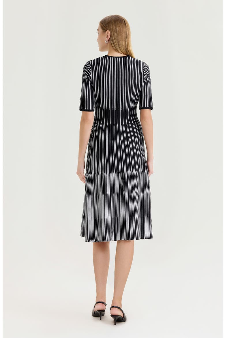 Fit-N-Flare Linear Soft Knit Midi Dress, Alternate, color, Black/White