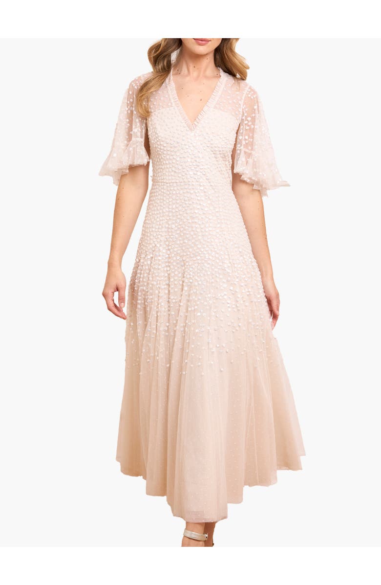 Needle & Thread Dappled Sequin Cape Ankle Gown, Main, color, Cream