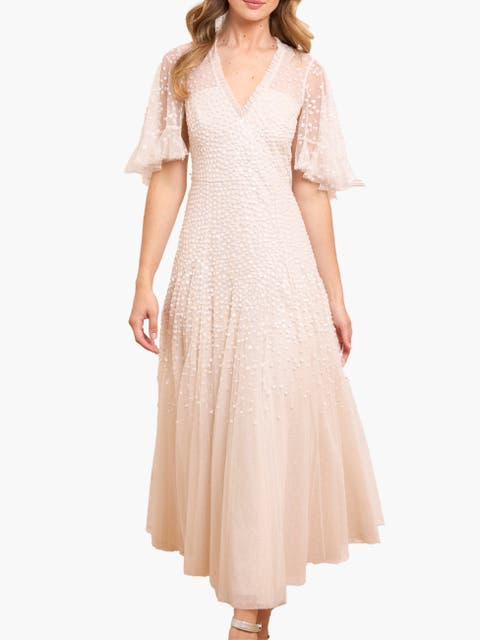 Dappled Sequin Cape Ankle Gown