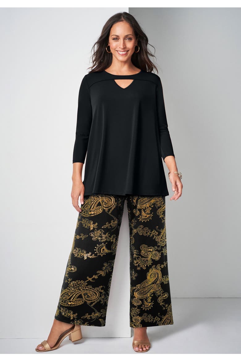 Stretch Knit Wide Leg Pant, Alternate, color, METALLIC PAISLEY