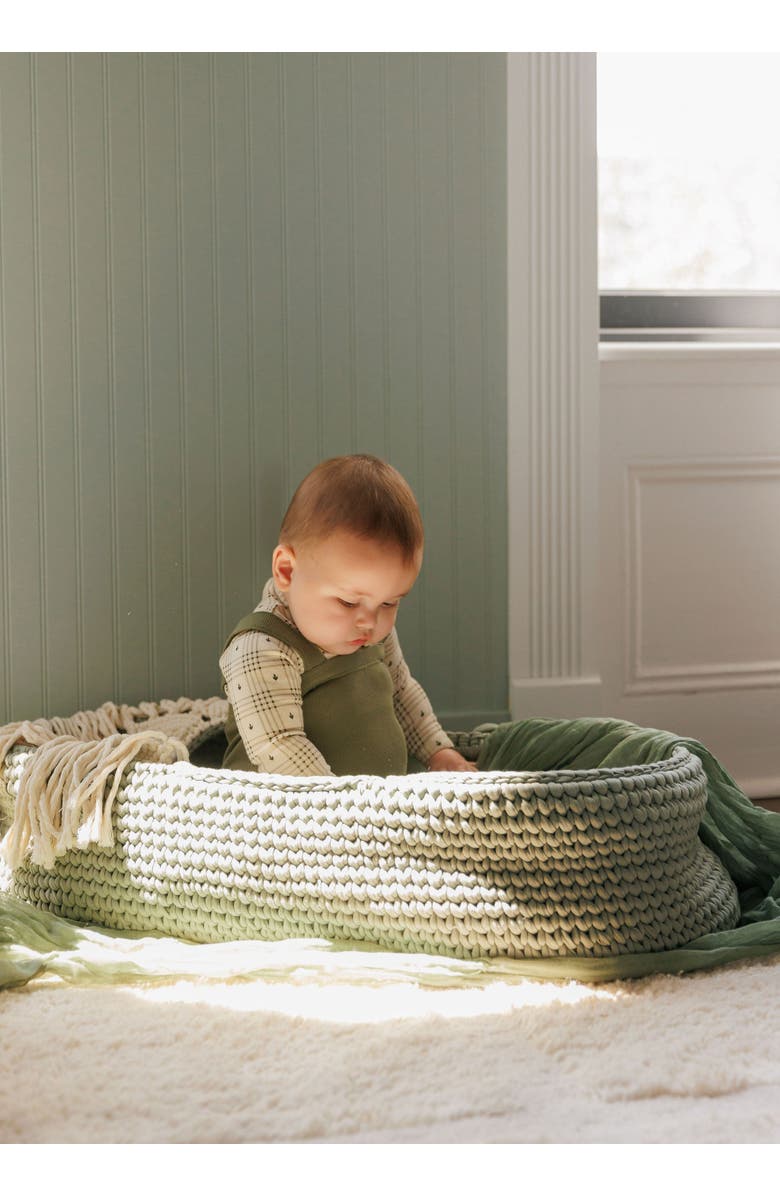 Ely's & Co. Cotton Floral Plaid Collection - Bodysuit + Overalls, Alternate, color, Tan