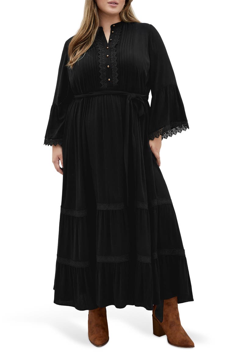 Camille Long Sleeve Maxi Dress, Main, color, BLACK