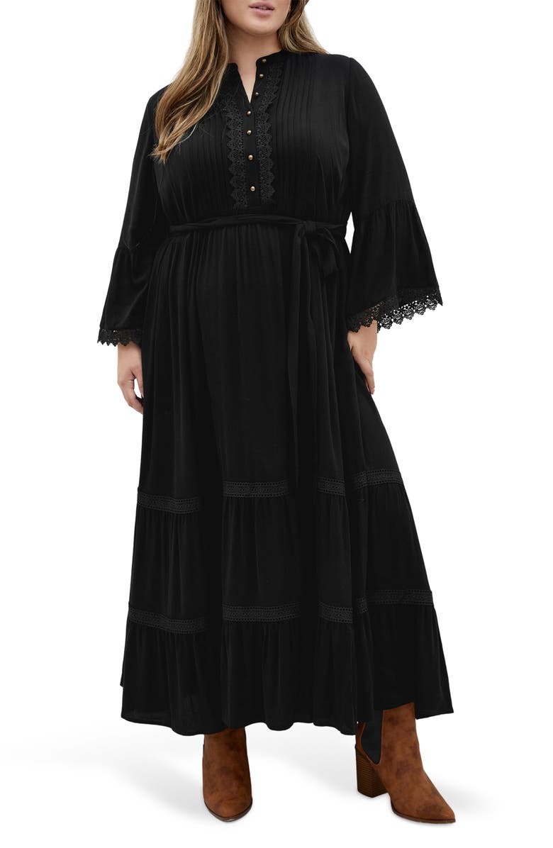 City Chic Camille Long Sleeve Maxi Dress, Main, color, Black