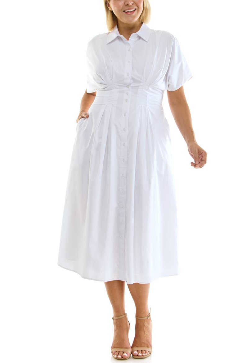 Pintuck Waist Midi Shirtdress, Main, color, BRILLIANT WHITE