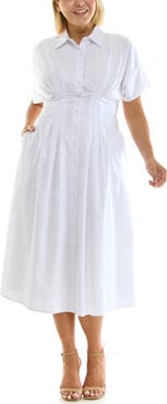 Nicole Miller Pintuck Waist Midi Shirtdress