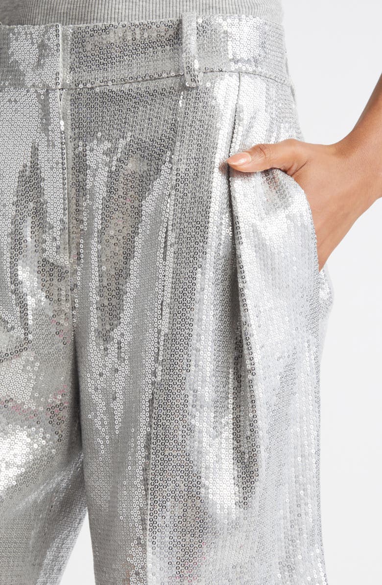 Michael Kors Collection Pleated Sequin Shorts, Alternate, color, Pearl/ Silver