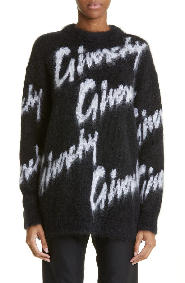 Givenchy Intarsia Logo Crewneck Mohair & Wool Blend Sweater, Main, color,