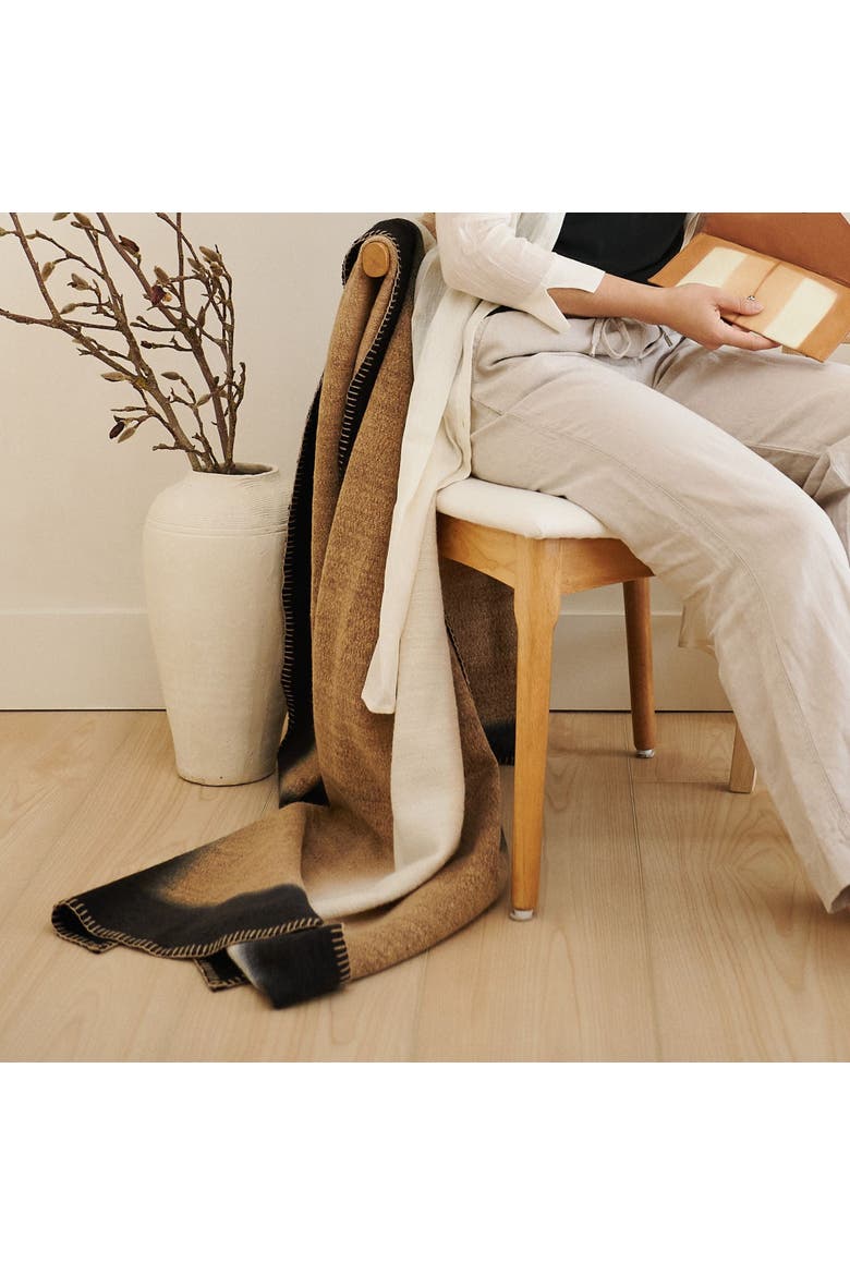 Siro Brown And White Ombre Textured Throw In Hand Spun Merino And Hand Stitched Hem, Alternate, color, White/Brown