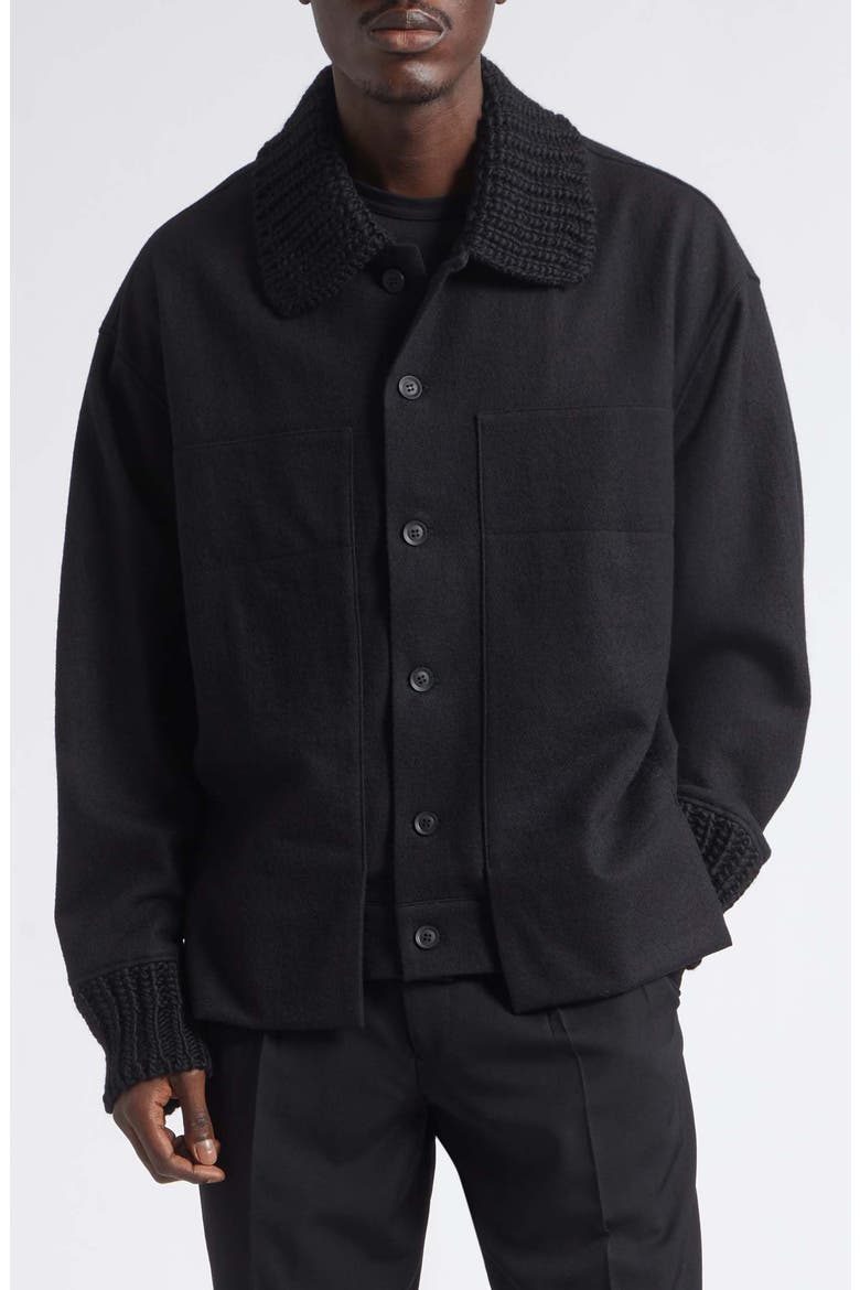 Rib Detail Cotton Blouson, Main, color, BLACK