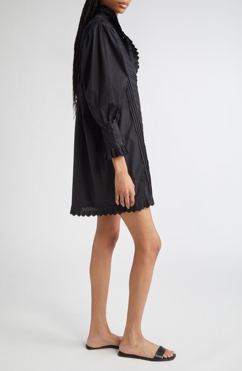 MILLE Mika Pintuck Lace Long Sleeve Dress, Alternate, color, Black Poplin
