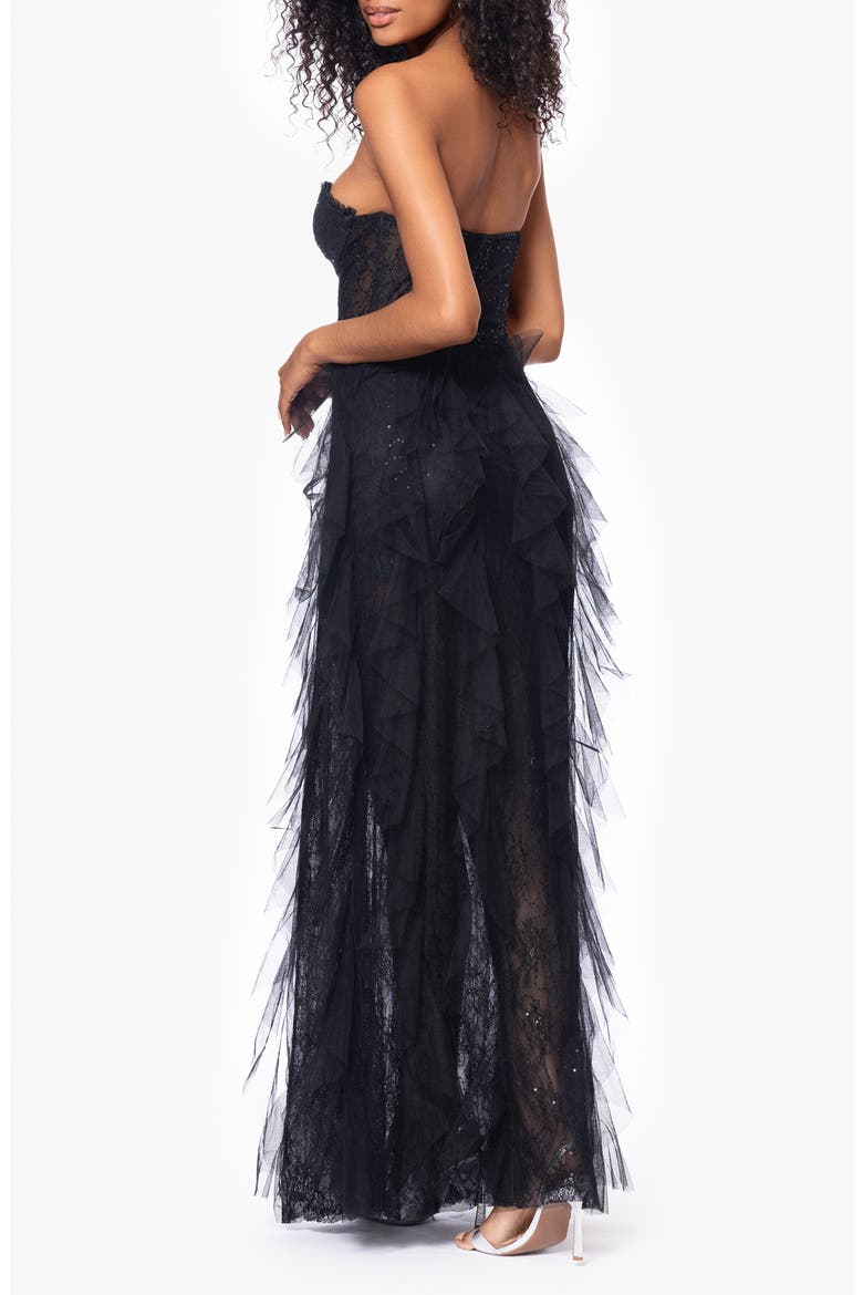 Sequin Lace Strapless Gown, Alternate, color, BLACK