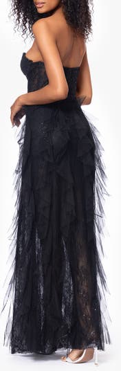 Sequin Lace Strapless Gown
