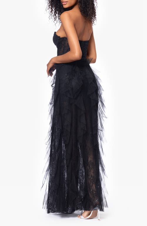 BETSY & ADAM BETSY & ADAM SEQUIN LACE STRAPLESS GOWN 
