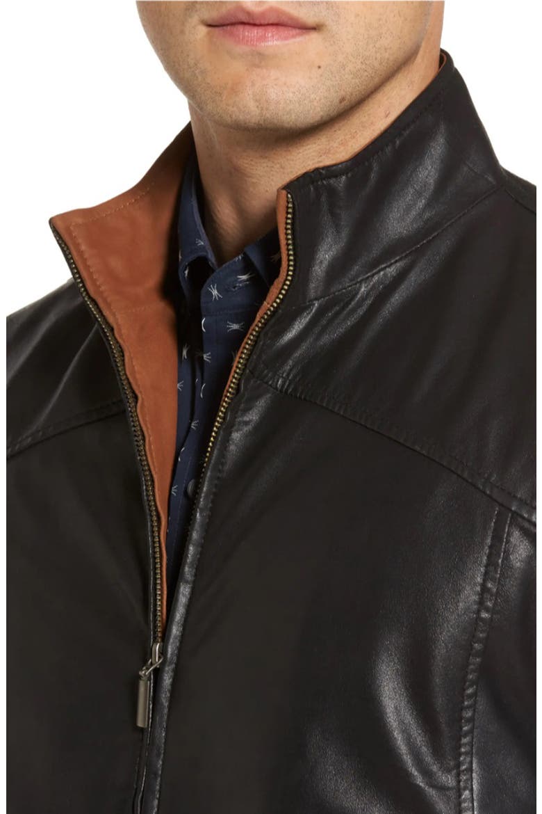 Contrast Trim Lambskin Leather Jacket, Alternate, color, BLACK/SADDLE