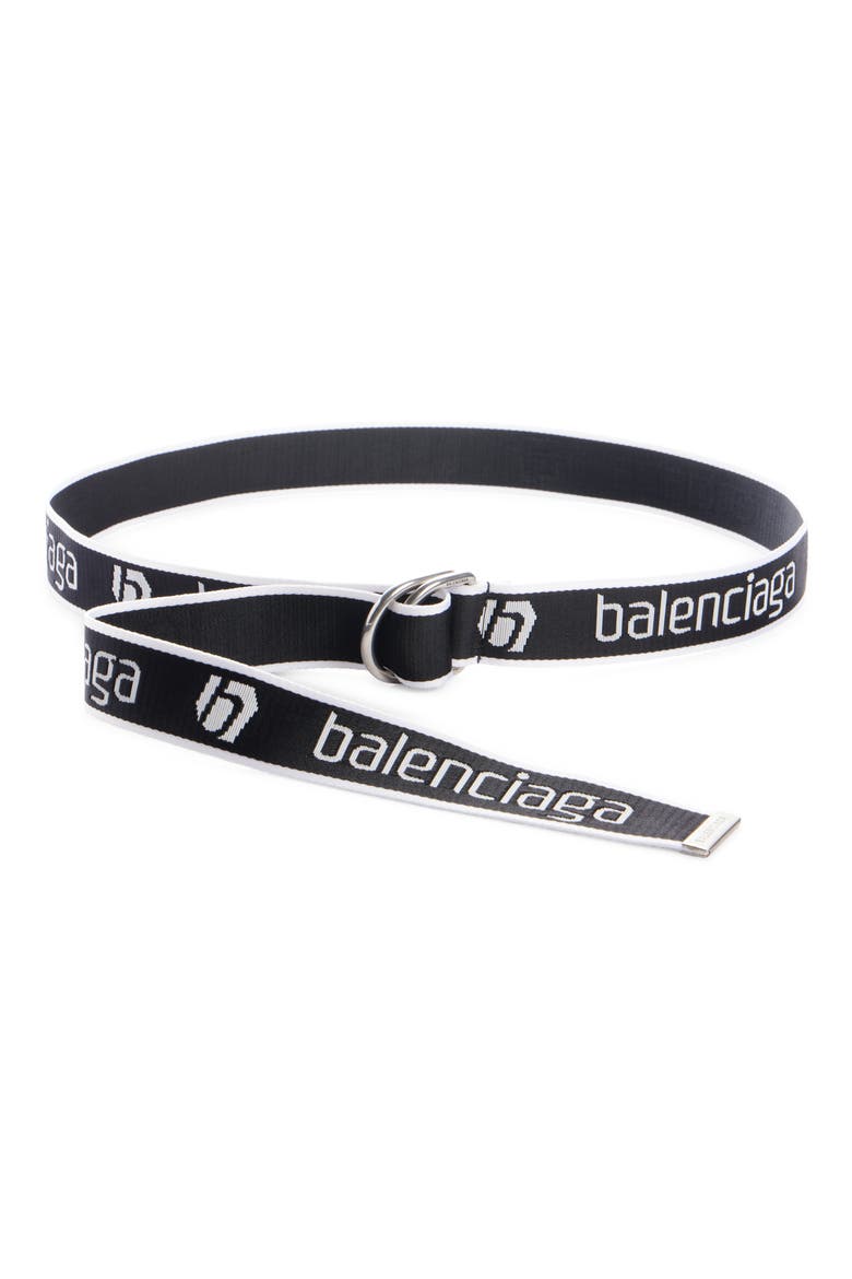 D-Ring Webbed Belt, Main, color, BLACK/ WHITE