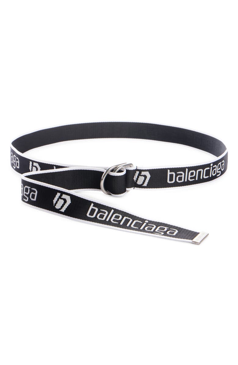 Balenciaga D-Ring Webbed Belt, Main, color, Black/ White