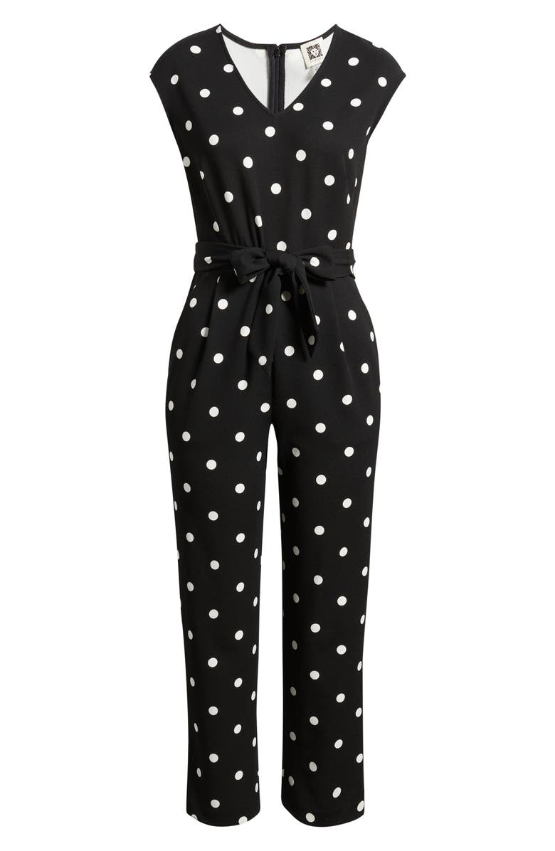 AK ANNE KLEIN Dot Tie Waist Crop Jumpsuit, Alternate, color, Anne Black