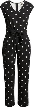 AK ANNE KLEIN Dot Tie Waist Crop Jumpsuit