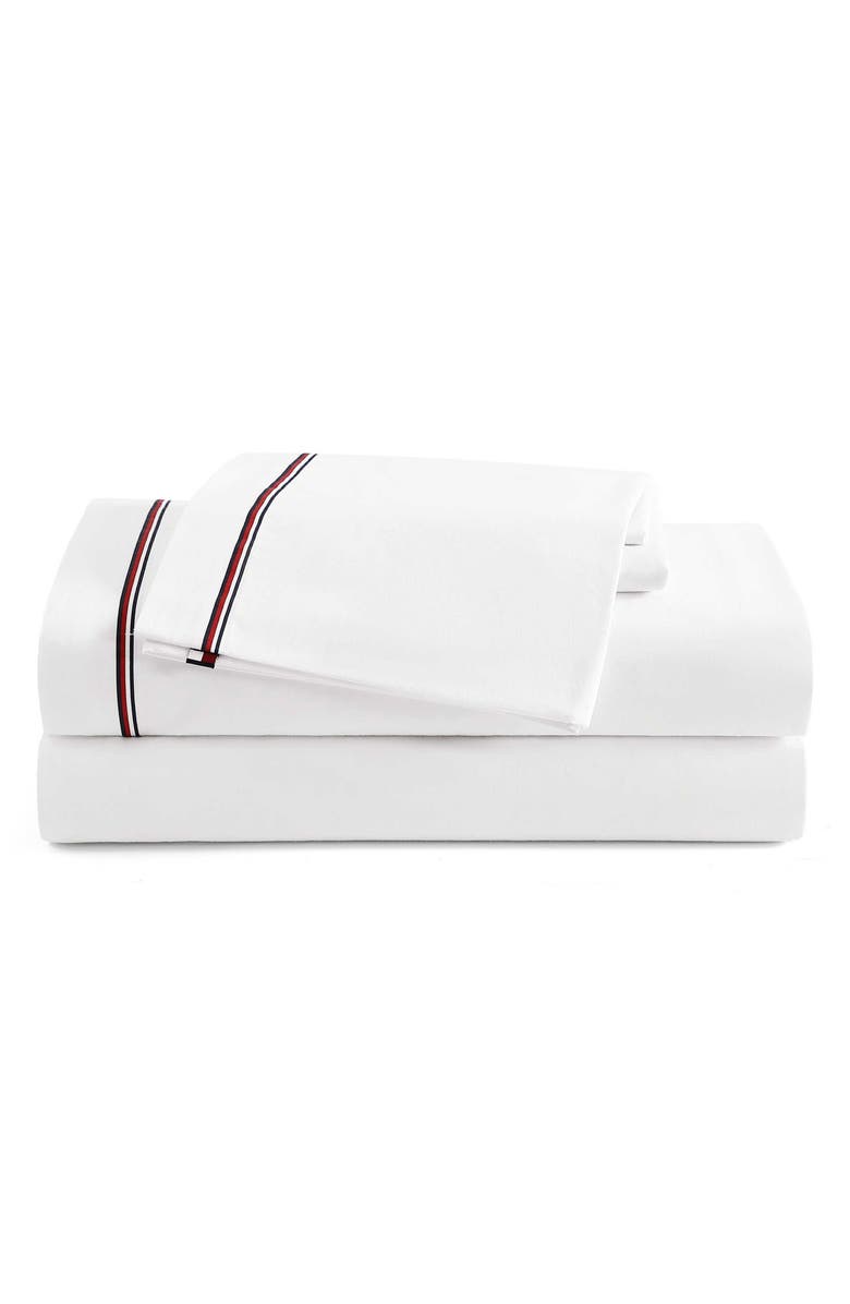Tommy Hilfiger Global Stripe Cotton Percale Sheet Set, Main, color, Red