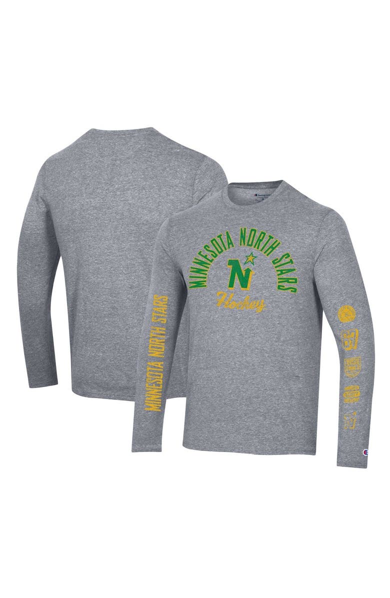 Champion Men's Champion Heather Gray Minnesota North Stars Multi-Logo Tri-Blend Long Sleeve T-Shirt, Main, color, 