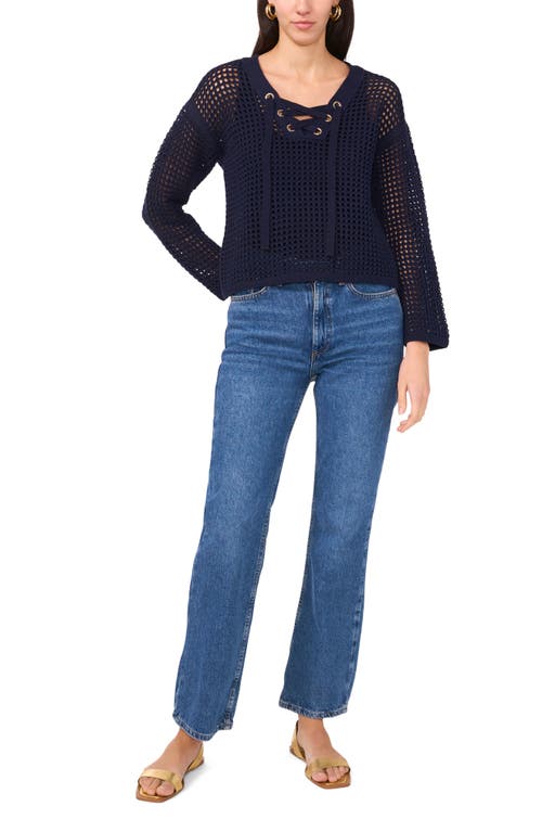 Two By Vince Camuto Open Stitch Lace-up Top In Classic Navy