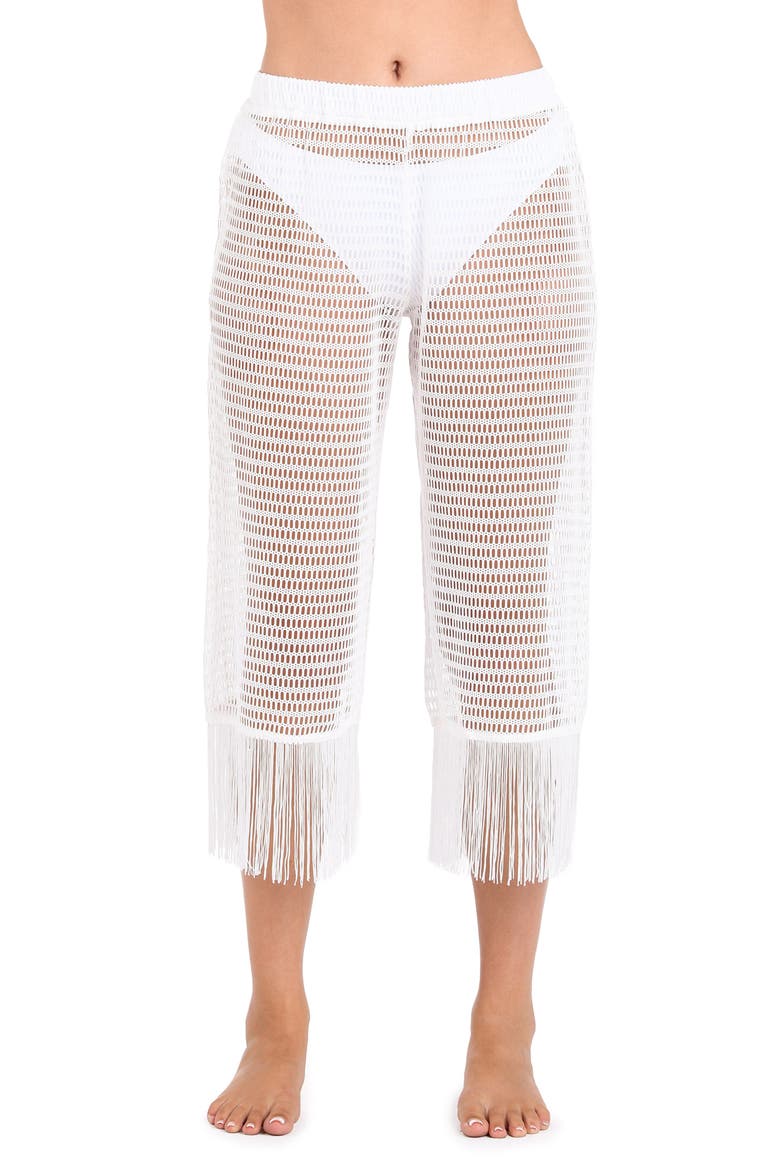 Fringe Sheer Crop Cover-Up Pants, Main, color, WHITE