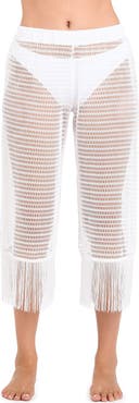 La Blanca Fringe Sheer Crop Cover-Up Pants