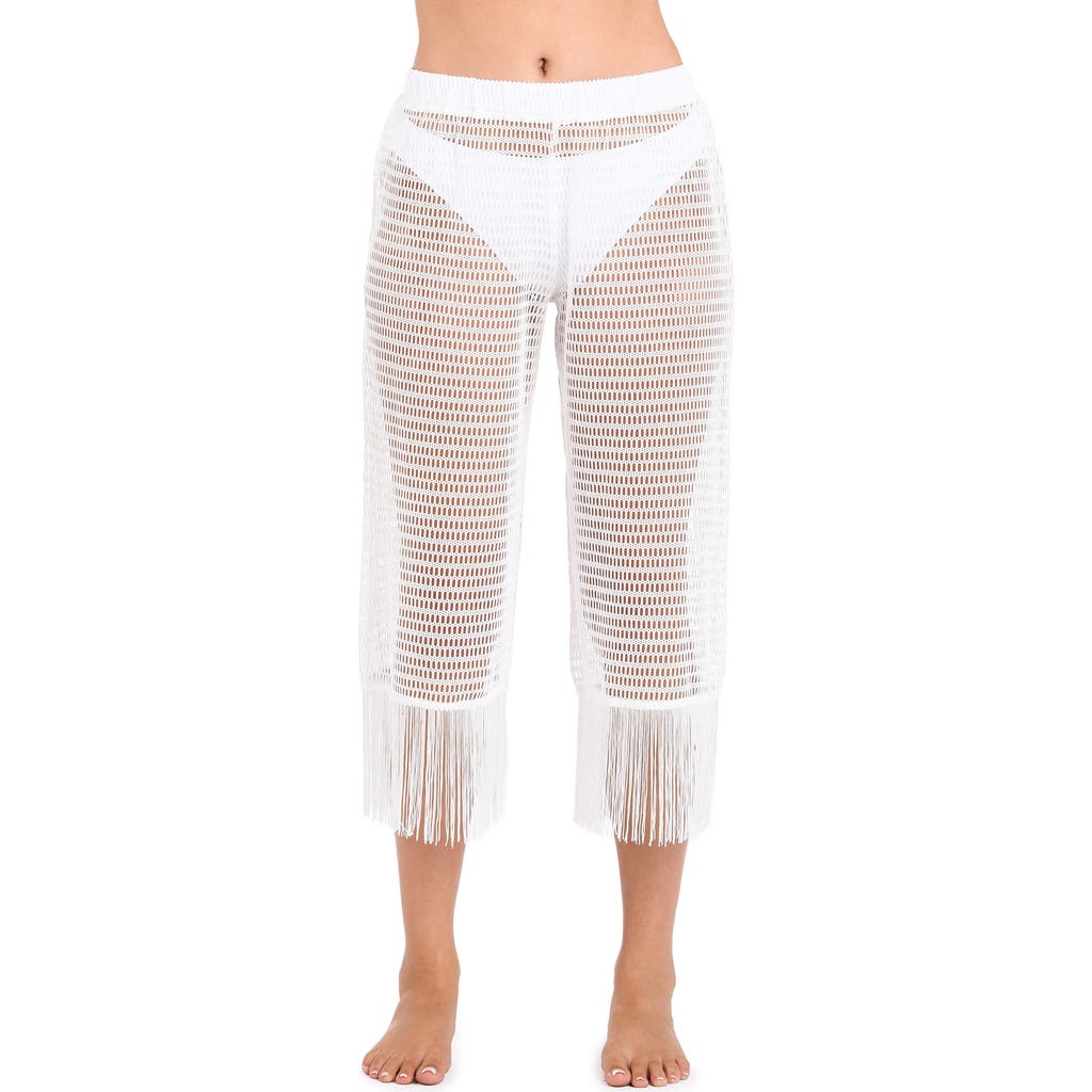 La Blanca Fringe Sheer Crop Cover-Up Pants in White at Nordstrom, Size X-Large