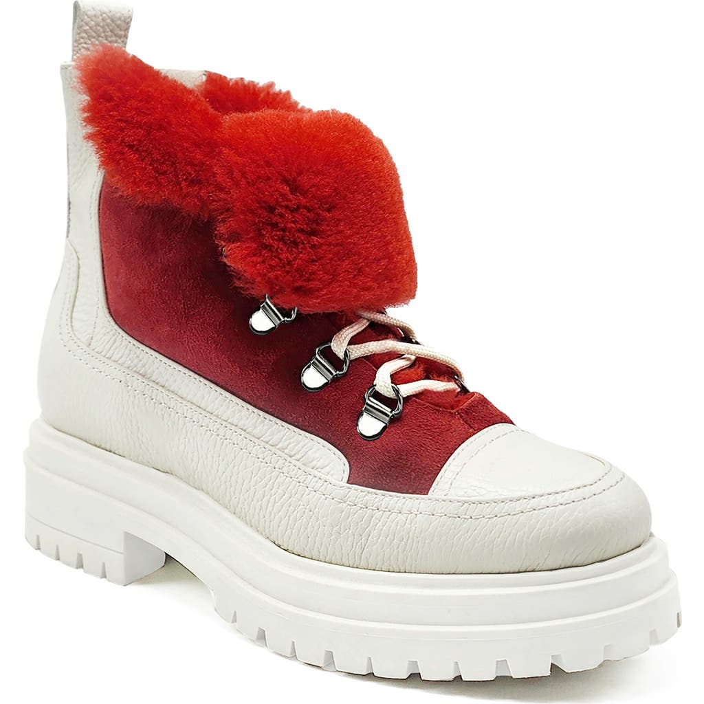 Beautiisoles Francy Genuine Shearling Lined Platform Boot In Red