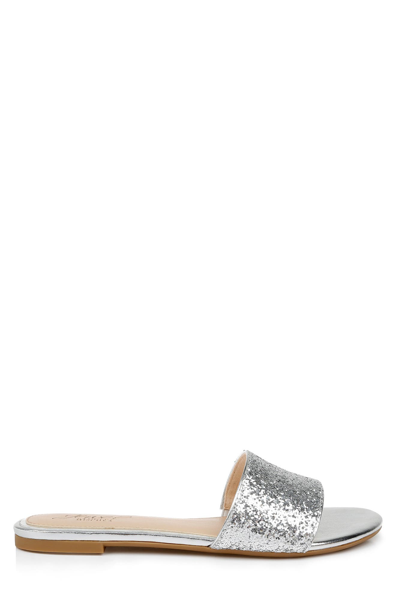 Jewel Badgley Mischka Dillian Glitter Slide Sandal, Alternate, color, Silver Glitter