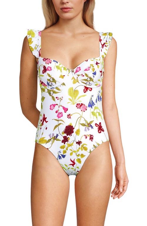 LANDS' END LANDS' END BALCONETTE RUFFLE HIGH LEG ONE PIECE SWIMSUIT