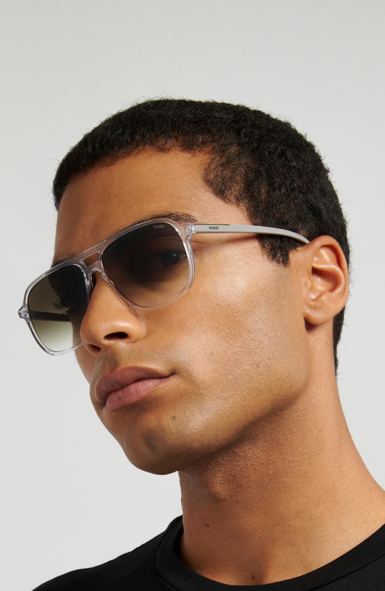 HUGO 58mm Square Sunglasses, Alternate, color, Crystal Green/ Green Shaded