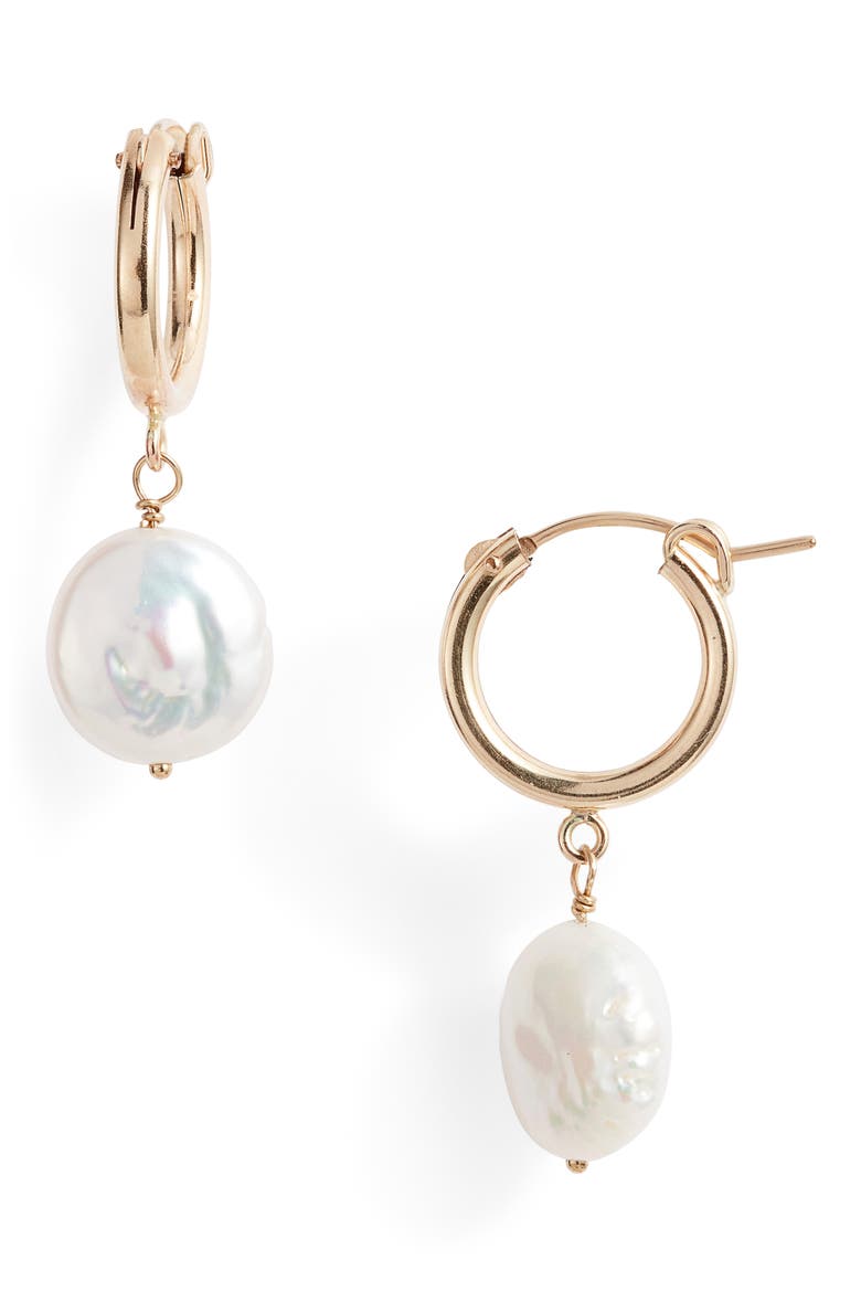 Lucia Cultured Pearl Huggie Earrings, Main, color, 14K GOLD FILLED