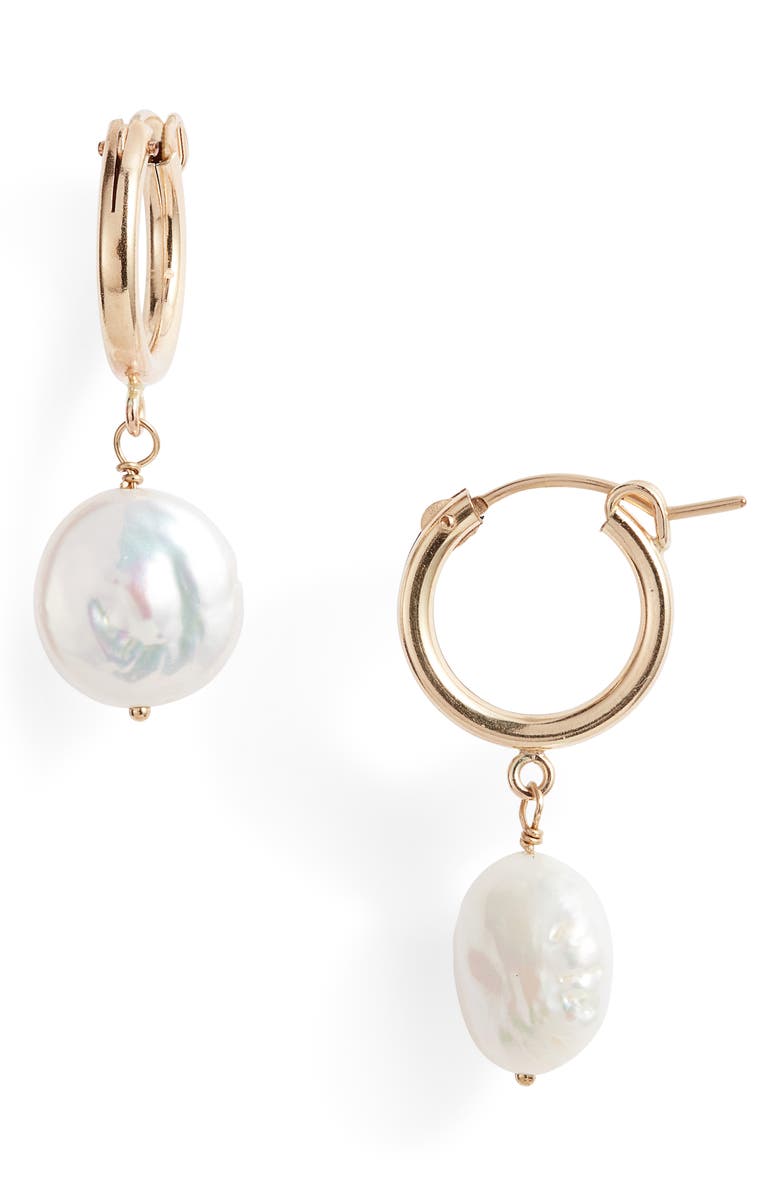 Nashelle Lucia Cultured Pearl Huggie Earrings, Main, color, 14K Gold Filled