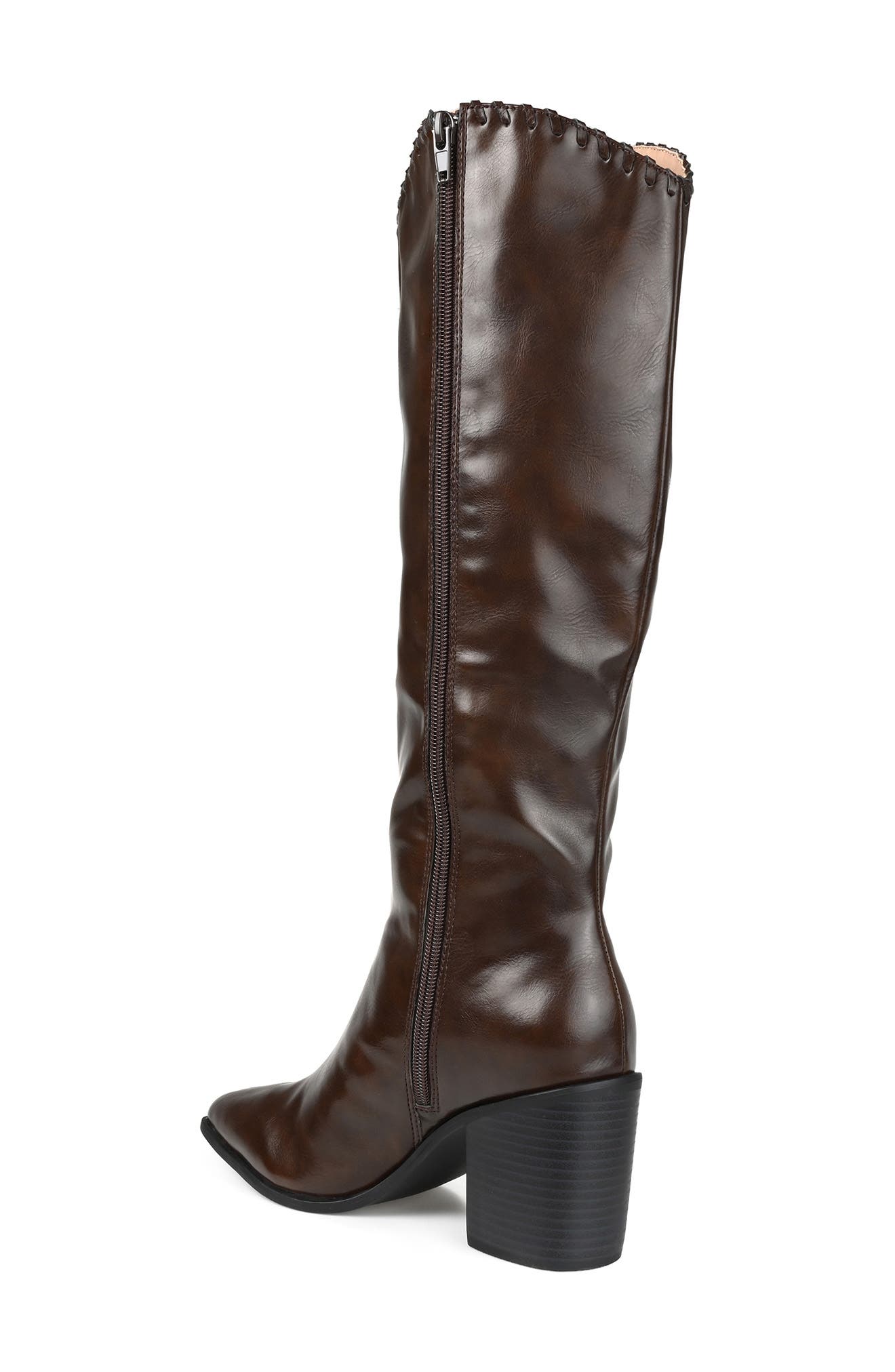 Journee Collection Daria Whipstitch Tall Vegan Leather Western Boot, Alternate, color, Brown