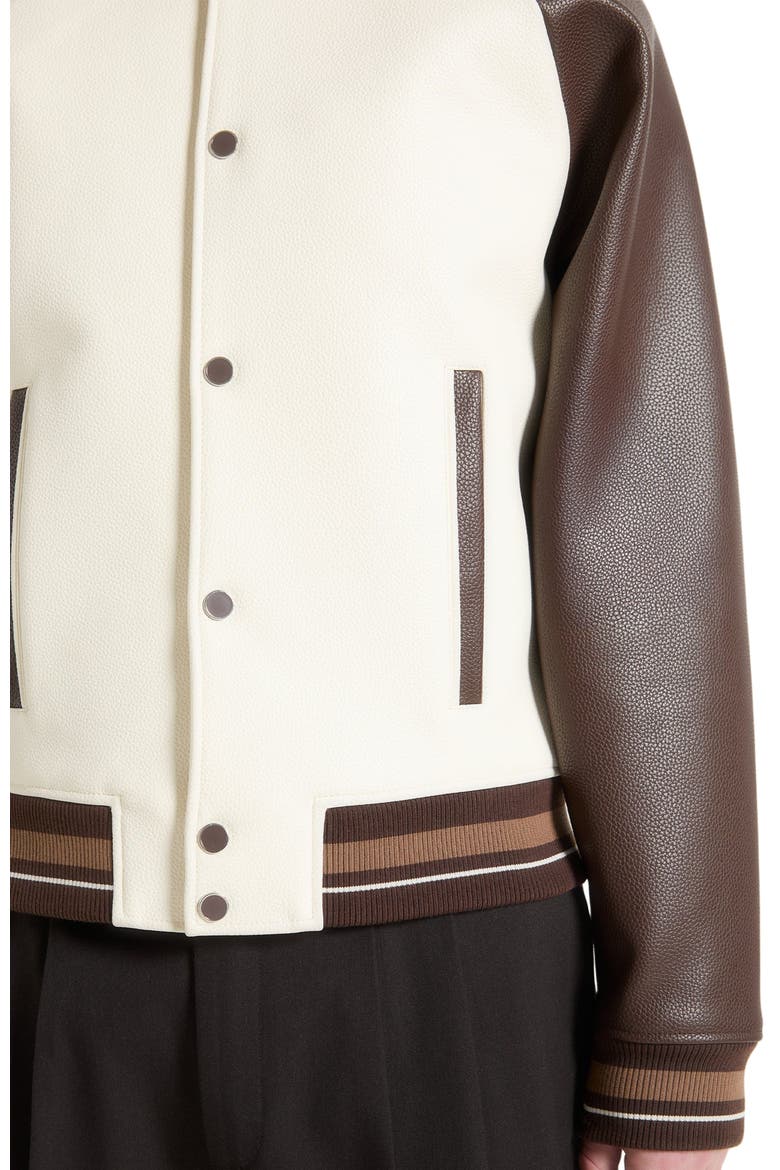Guy Contrast Leather Bomber Jacket, Alternate, color, Cream