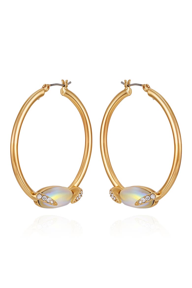 Frosted Stone Hoop Earrings, Alternate, color, GOLD TONE