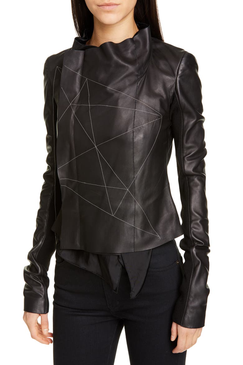 Embroidered Leather Biker Jacket, Alternate, color, BLACK PEARL