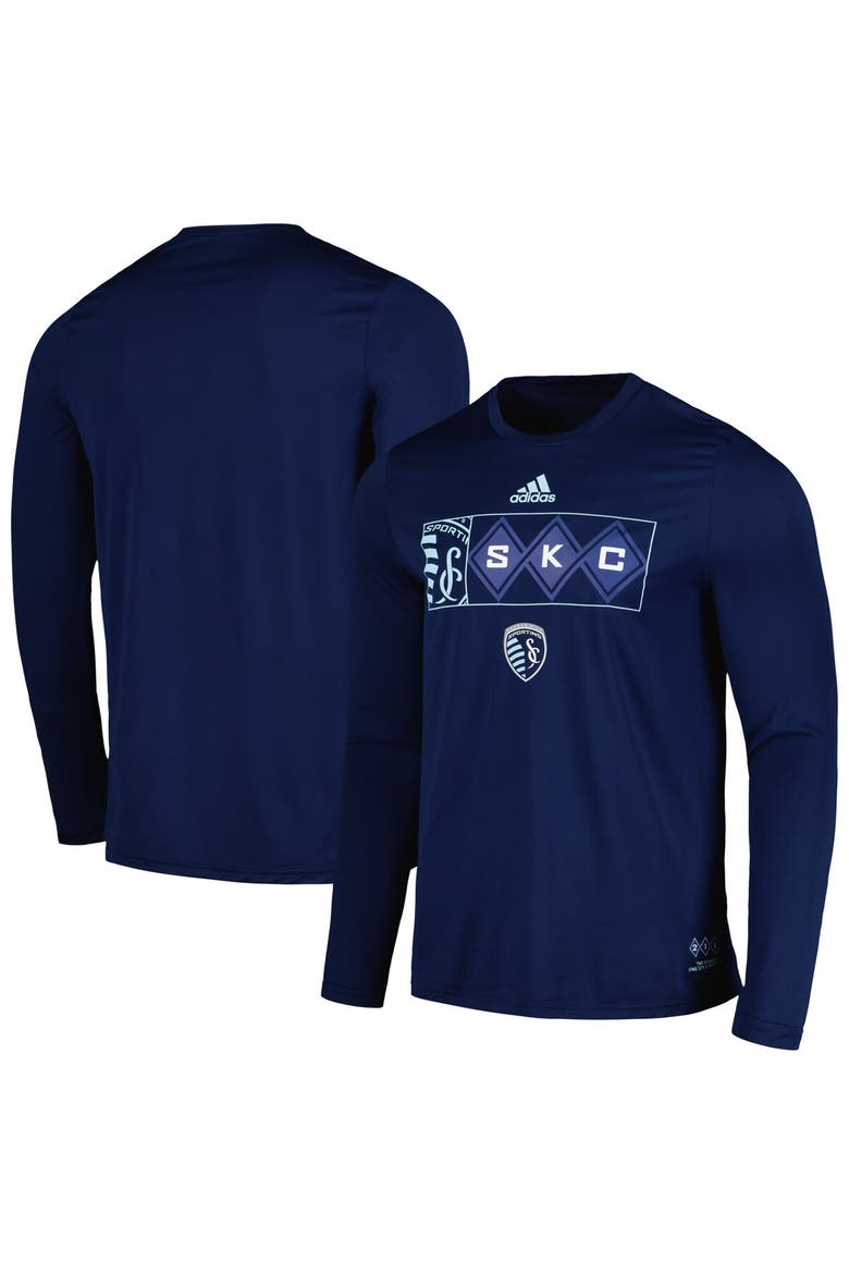 Men's adidas Navy Sporting Kansas City 2024 Jersey Hook AEROREADY Long Sleeve T-Shirt, Main, color, Navy